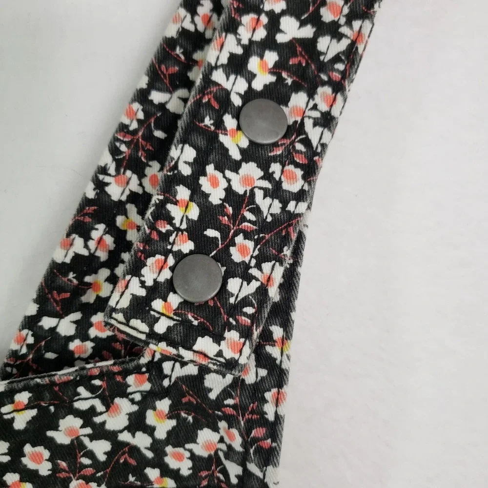 Xhilaration Floral Overalls Dress Juniors S Mini Black Pockets Retro Y2K Vintage